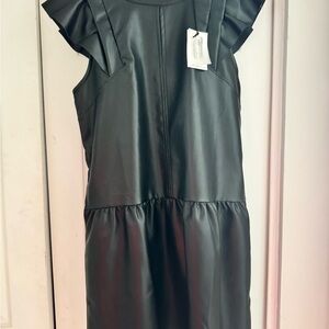 Melissa Nepton Black Ruffle Sleeve Mini leather Dress